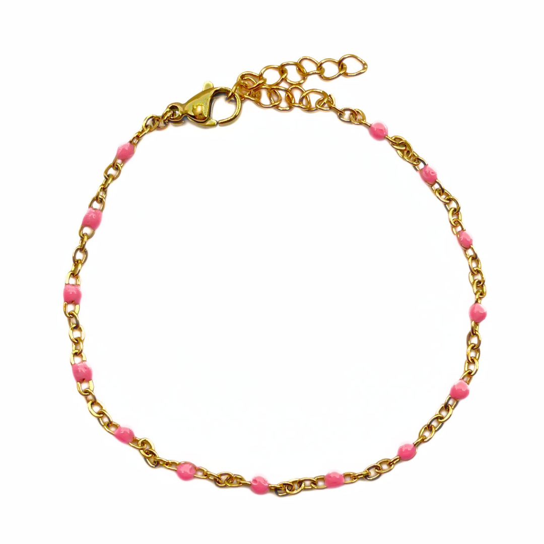 Pink ball bracelet goud