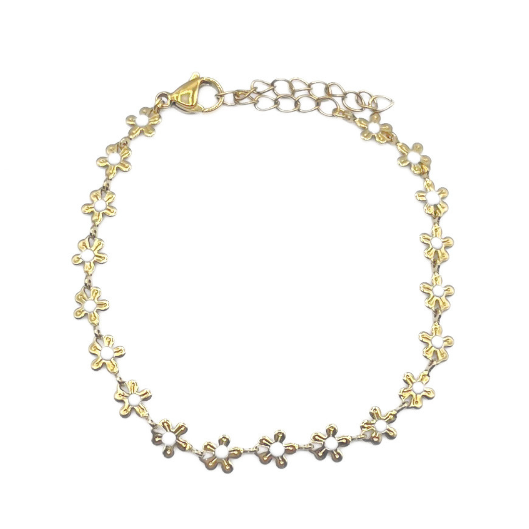 Bloemetjes armband wit goud