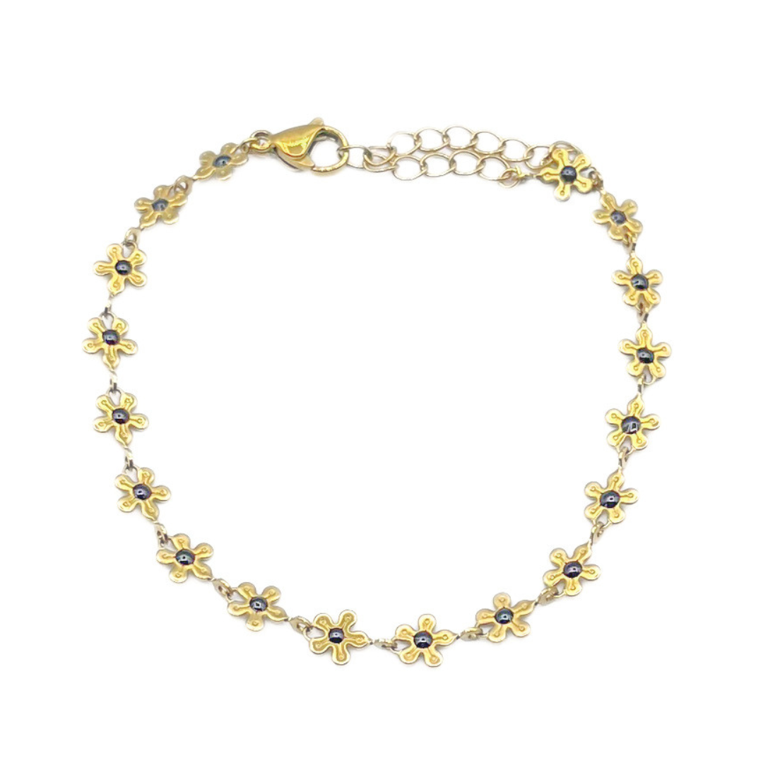 Bloemetjes armband zwart goud