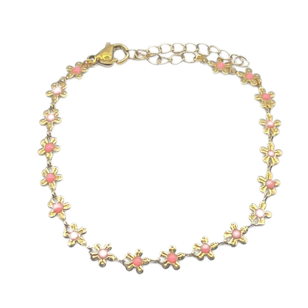 Bloemetjes armband roze goud
