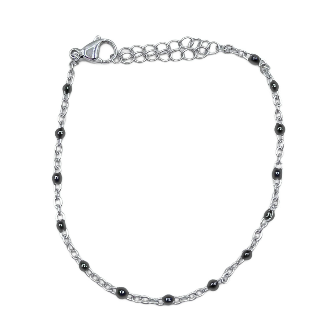 Zwarte bolletjes armband zilver