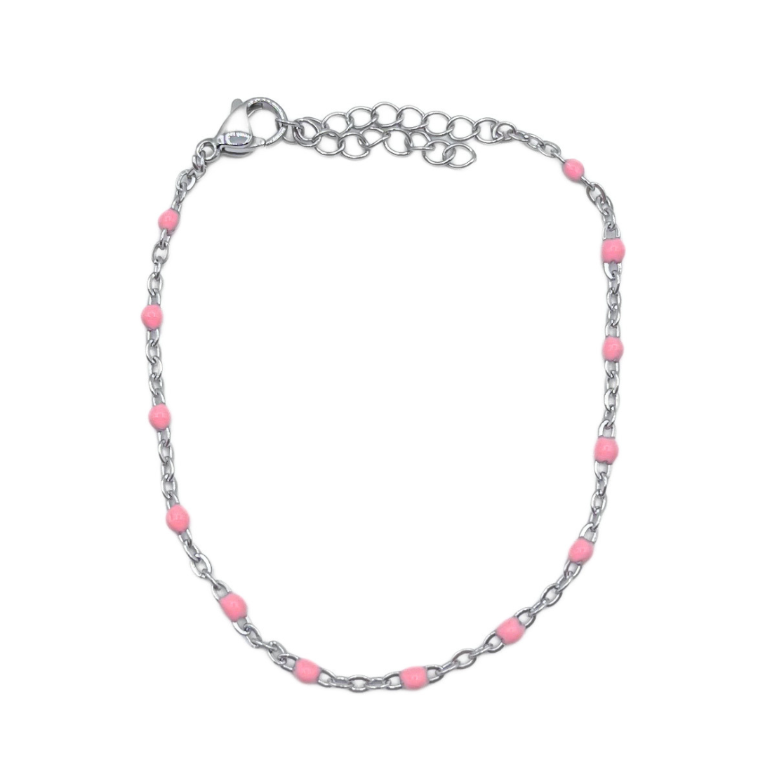 Roze bolletjes armband zilver