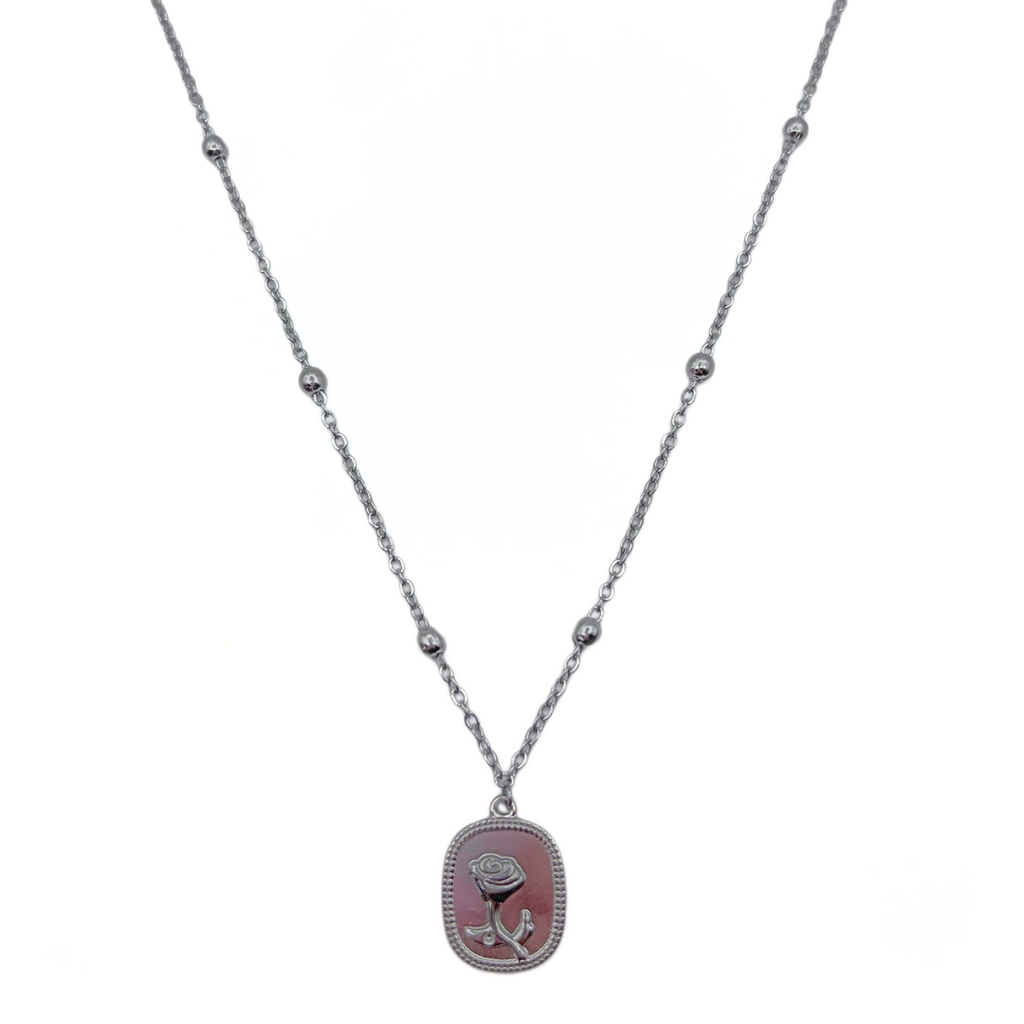 Flower tag ketting zilver