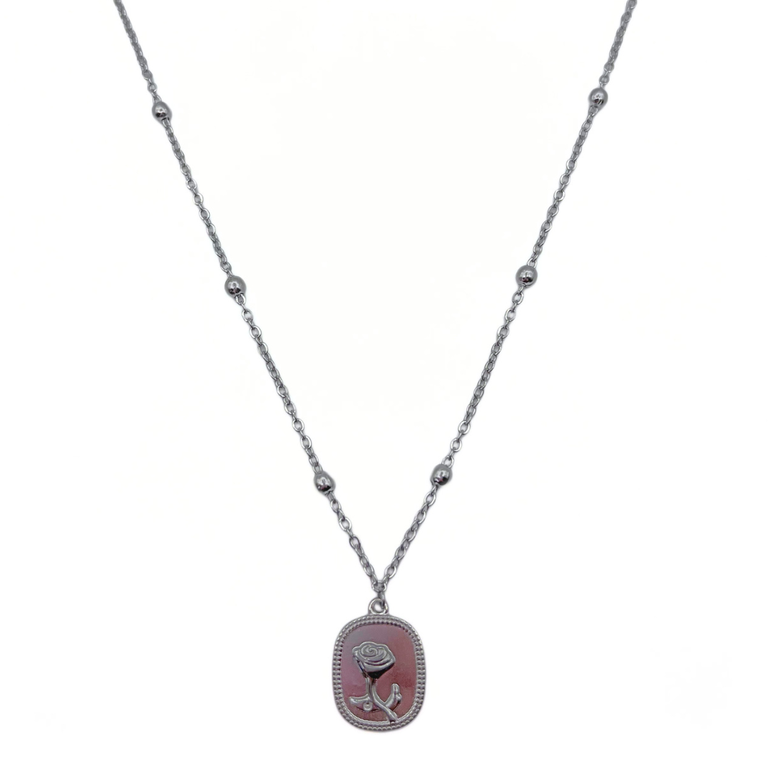Flower tag ketting zilver