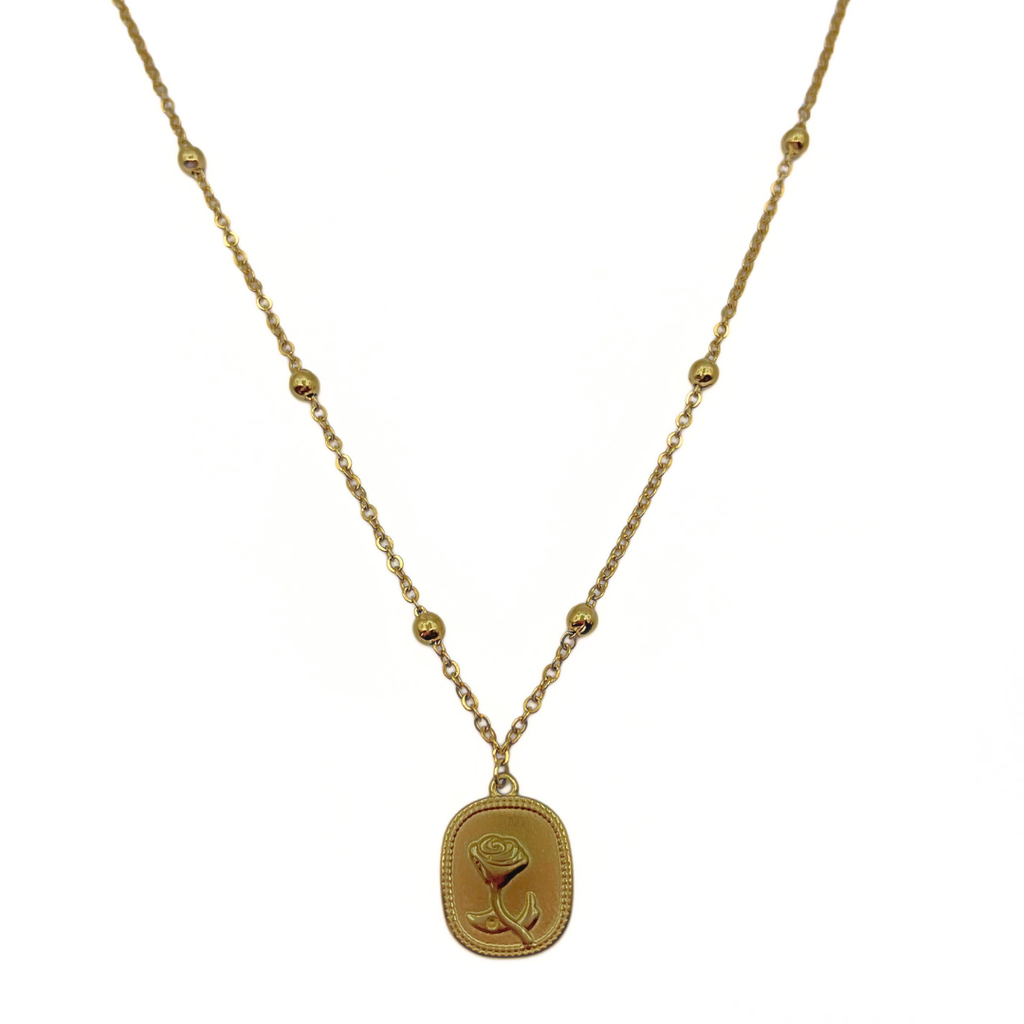 Flower tag ketting goud