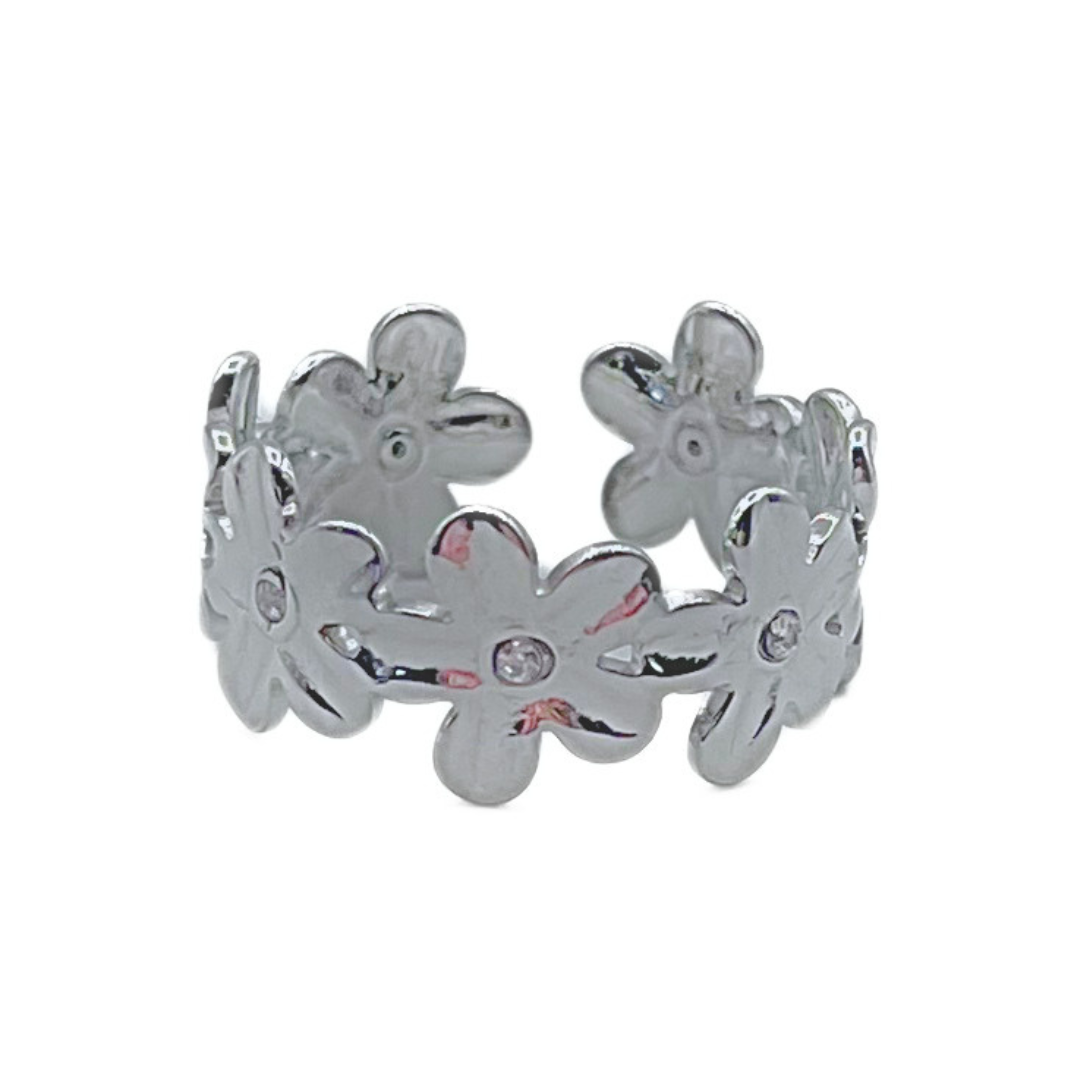 Sparkle flower ring zilver