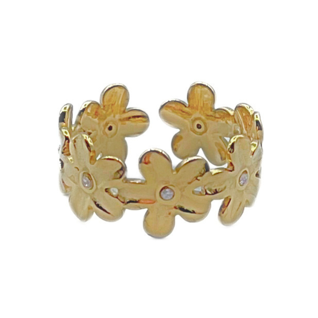 Sparkle flower ring goud