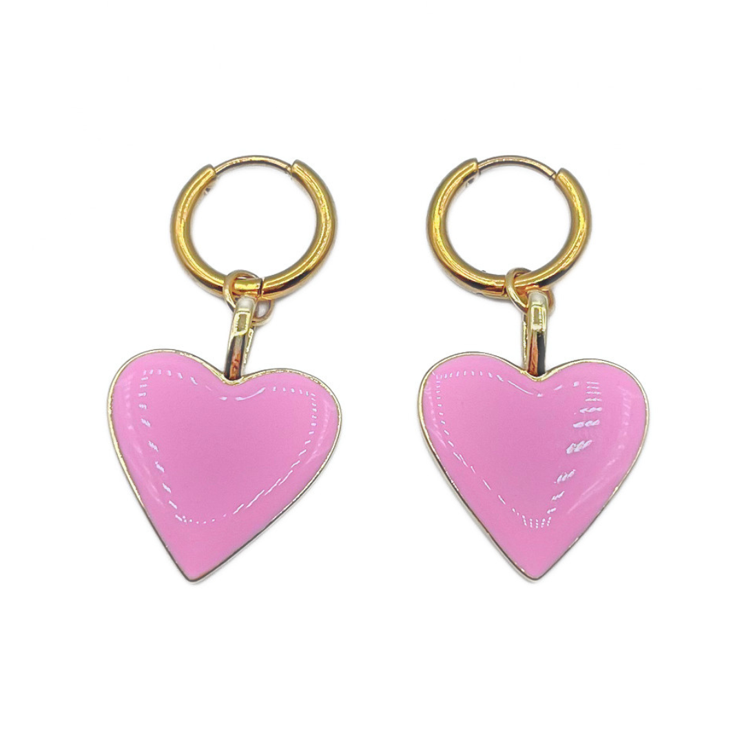 Roze hart oorbellen goud